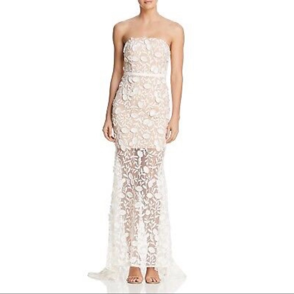 Jarlo Embroidered Lace Illusion Strapless Gown